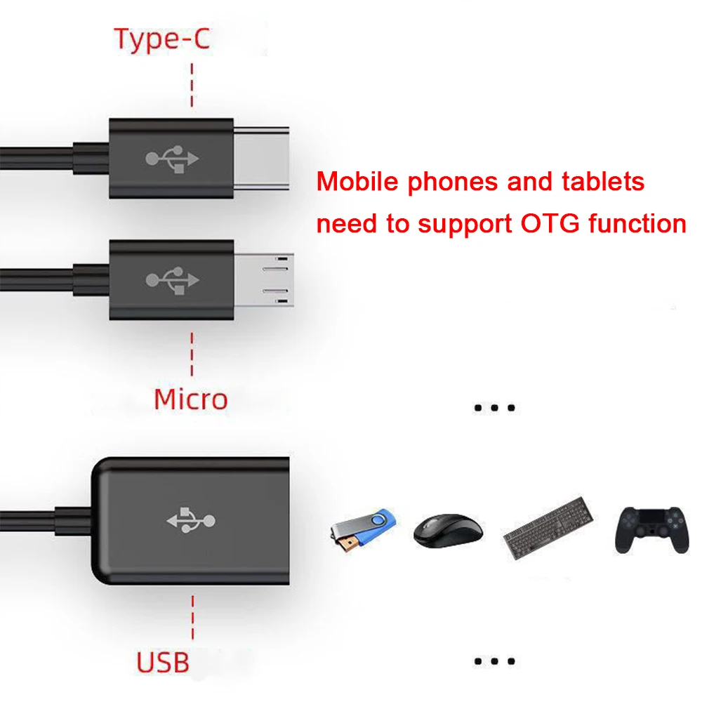 3 In 1 Type C Micro USB OTG Hub Adapter Cable 3 Port 2 USB Female + Charging Port For Android Smartphone Laptop U Disk Keyboard