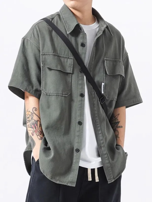 

Мужская джинсовая рубашка-куртка свободного кроя в американском ретро-стиле, летняя, износостойкая, тонкая, молодежная, с коротким рукавом