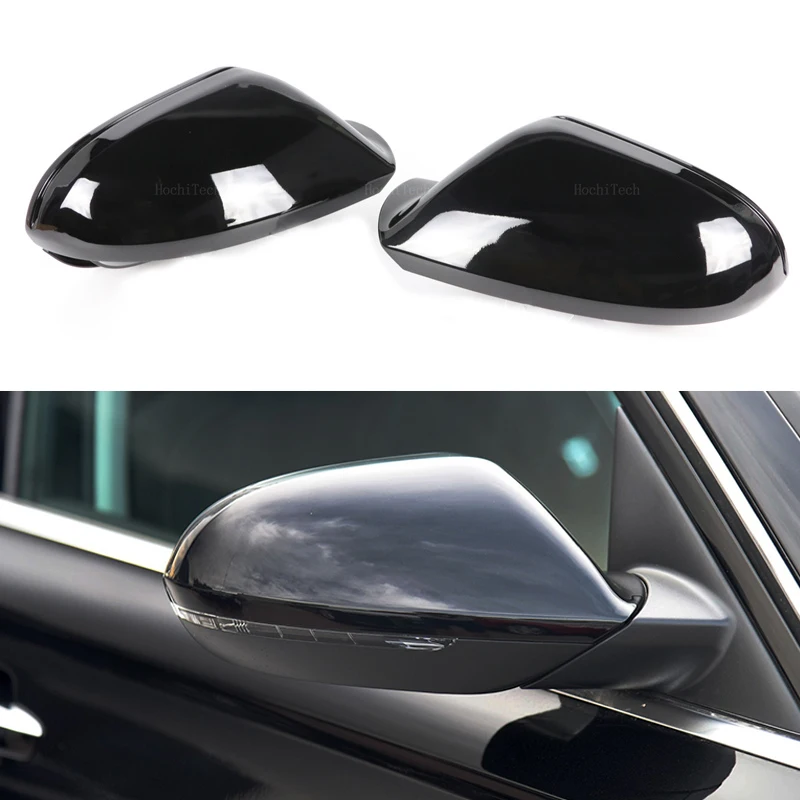 Bright Black Side Mirror Caps For Audi A6 S6 RS6 C7 C7.5 2011 2012 2013-2018 Replacement style Carbon Fiber Mirror Cover Covers