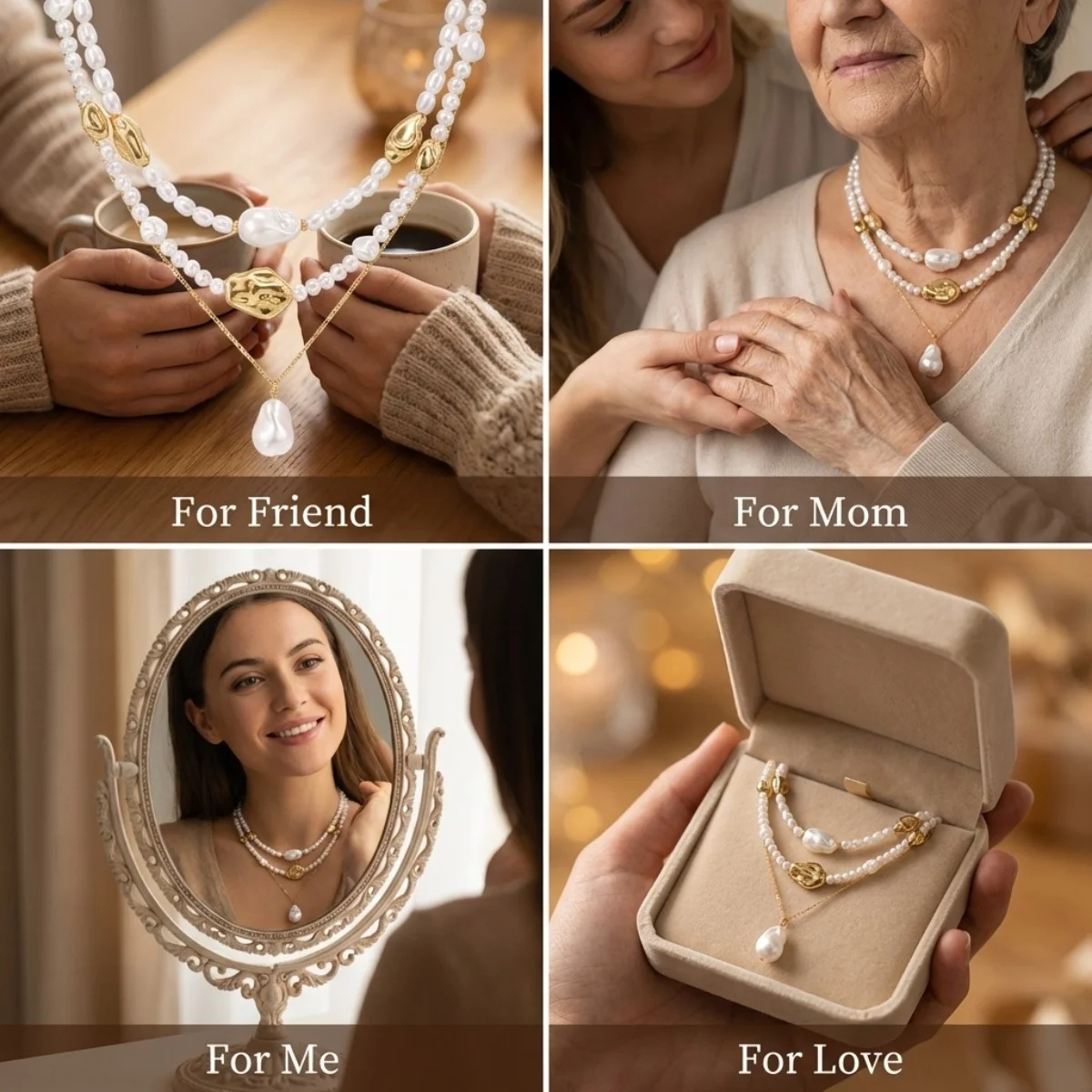 Minimalistische barocke unregelmäßige Imitationsperlen-CCB-Perlen-Anhänger-Halskette für Damen und Herren, mehrschichtige Perlen-Halskette, stapelbarer Choker-Schmuck – Detail 11