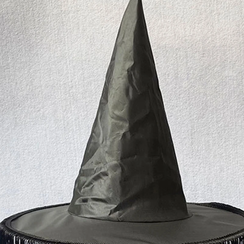 Halloween Witch Wizard Hat Carnivals Party Headgear with Tassels Veil Devil Cosplay Props for Adult Women Men