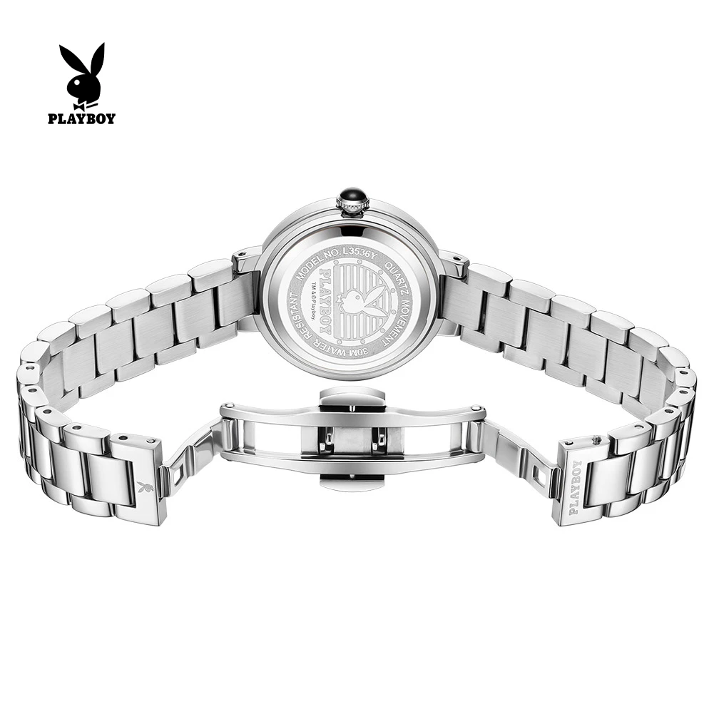 PLAYBOY 3536 Brand genuine diamond-studded elegant fashion dial stainless steel strap ladies woman quartz watch