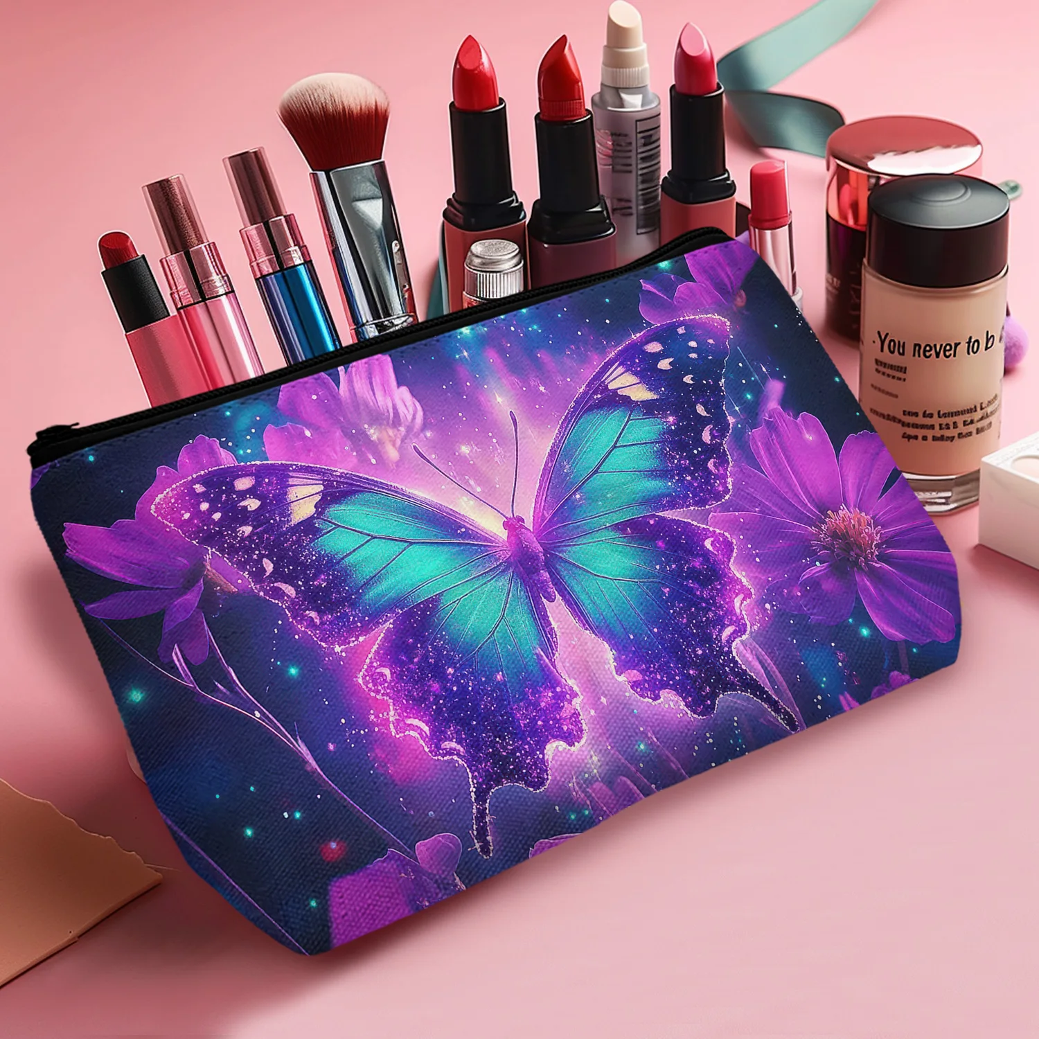 1Pc Galaxy Butterfly Makeup Bag For Women Beautiful Butterfly Insect Theme Cosmetic Bags With Zipper A 8.66X5.51Inch