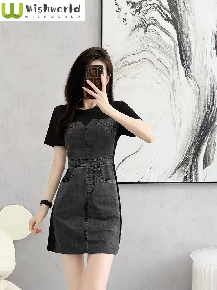 

Spring and Summer French High-end Black Denim Dress 2025 New Korean Version Fashionable Slimming Dress