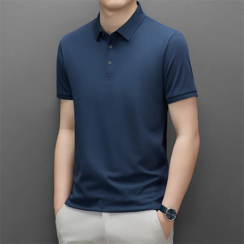 Classic 2026 Summer Men's Solid Color Polos Business Casual Short Sleeve Tops Shirts Outwear Slim Breathable Tees Polos Clothing