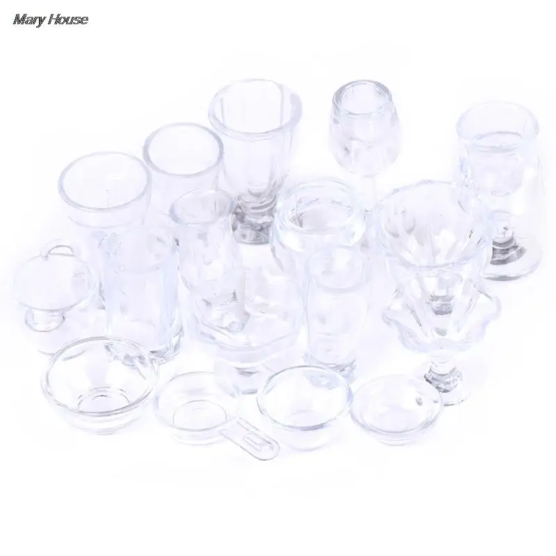 1:12 인형 집 귀여운 미니 투명 DIY 척 놀이 주방용품 장난감, 음료수 컵 접시 식기 미니어처, 17 개/세트 인기