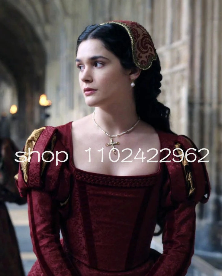 Burgubdy Puffy Long Sleeve Evening Dresses Tudor Elizabethan Costume History Lace-up Renaissance Prom Gown Halloween