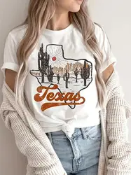 Texas Print Crew Neck T-Shirt Women T Shirt Summer Breathable Tshirt Street Tees Clothing Casual Sport Cool T-Shirts