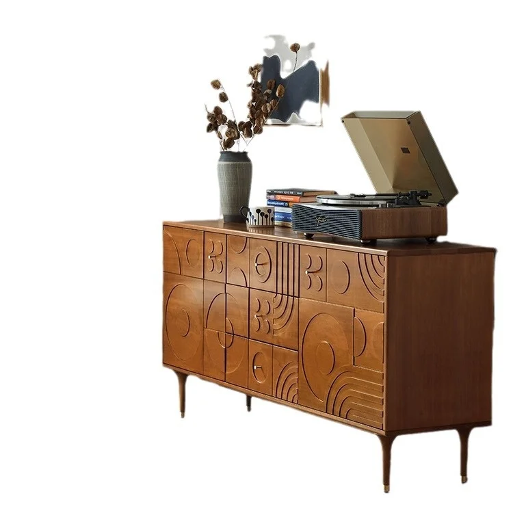 

#Modern Light Luxury Retro Carved Boxwood Storage Cabinet Nordic Mid-Century Style Sideboard Wood Entrance Wall Partition