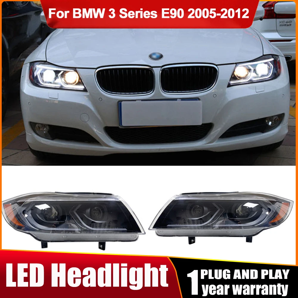 2PC Car Headlight For BMW E90 3 Series 2005 2006 2007 08-2012 318 320 320i 318i 325i Headlights LED DRL Moving Signal  Headlamp