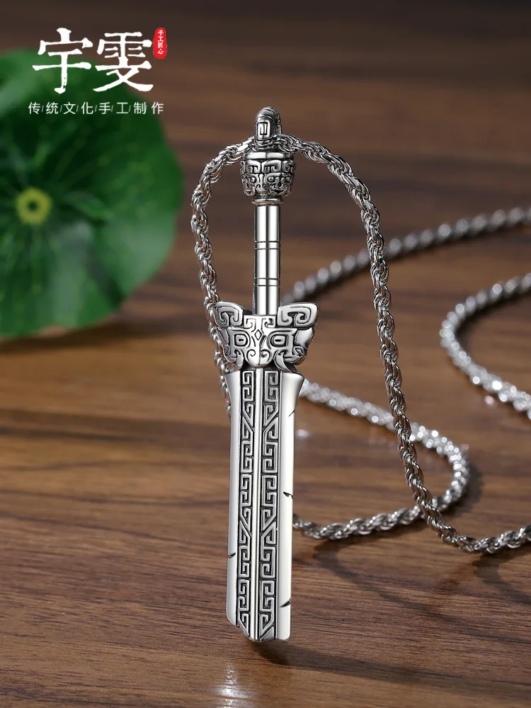 Stylish Solid S925 Sterling Silver Broken Sword Pendant with Unique Creative Pattern, Vintage Necklace with a High-End Feel
