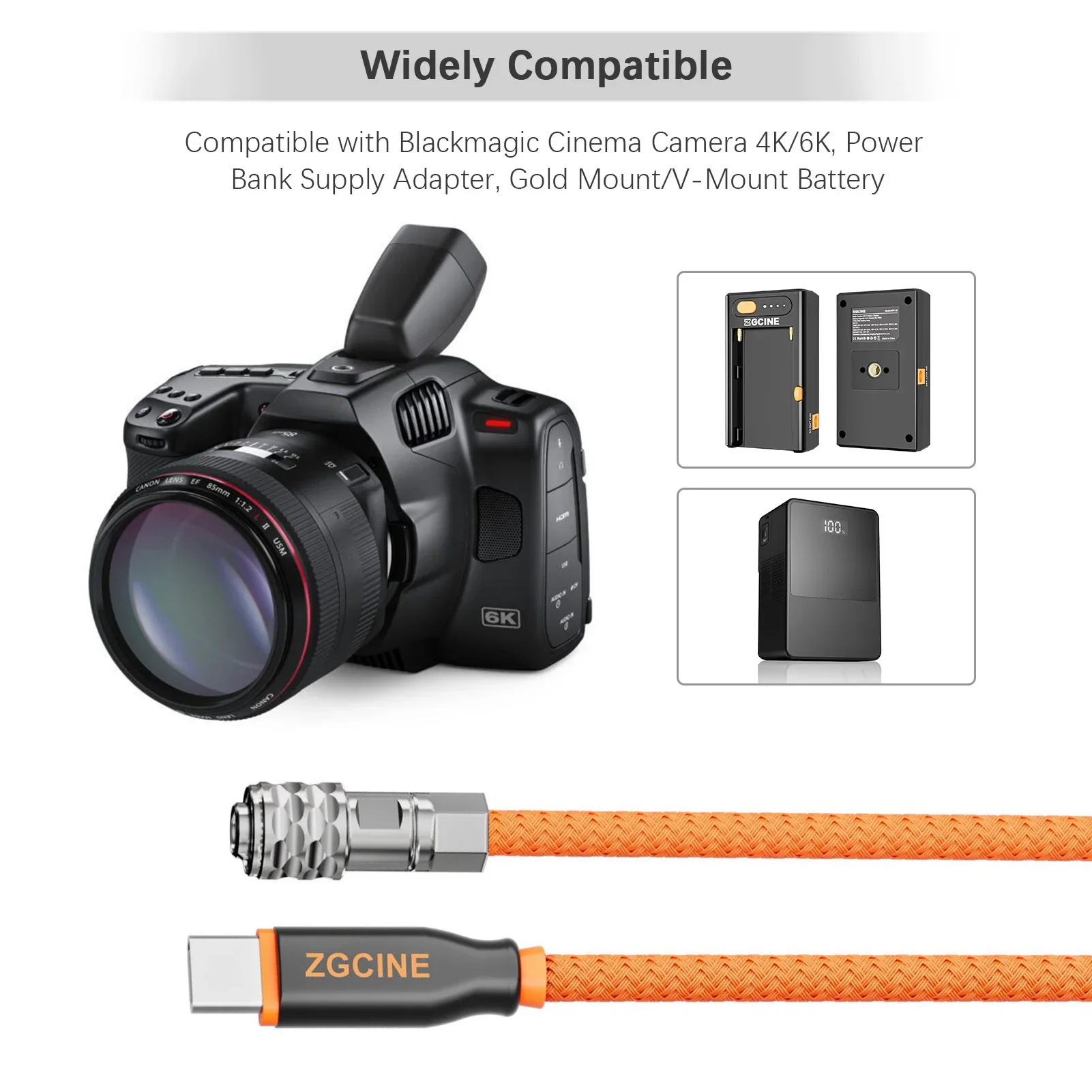 ZGCINE PD-BMD Cavo di alimentazione da USB-C a BMPCC a 2 pin Lunghezza 60 cm con cavo intrecciato per Blackmagic Pocket Camera 4K/6K e batteria con attacco a V