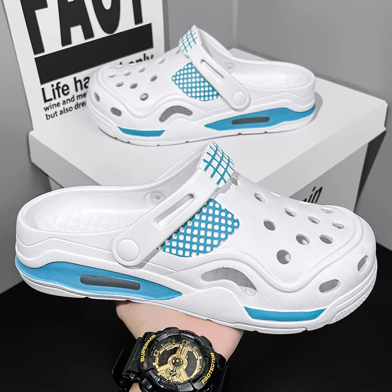 Men anti slip lightweight hollow walking sandals breathable cushioned elastic sole wear resistant casual outdoor slip on slides