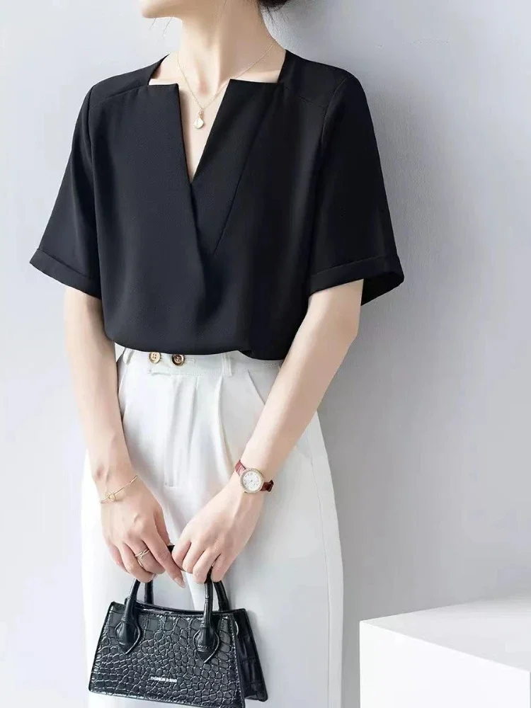 Shirts & Blouses For Women Chiffon Summer With Short Sleeve Woman Top Elegant 2024 High Quality Pretty Chic Economic Novelty S