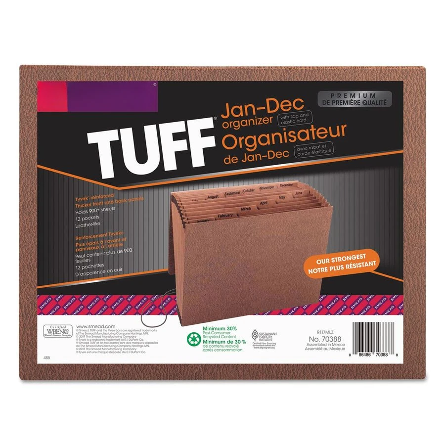 

Папка-гармошка TUFF, 12 отделений, на месяц (январь-декабрь), с клапаном и шнурковой застежкой, формат Letter, Redrope 70388