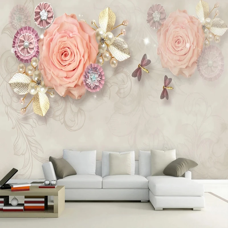 Custom Size Mural Wallpaper European Vintage Rose Gold Leaves Wall Painting Living Room Study Backgroung Decor Creative Fresco