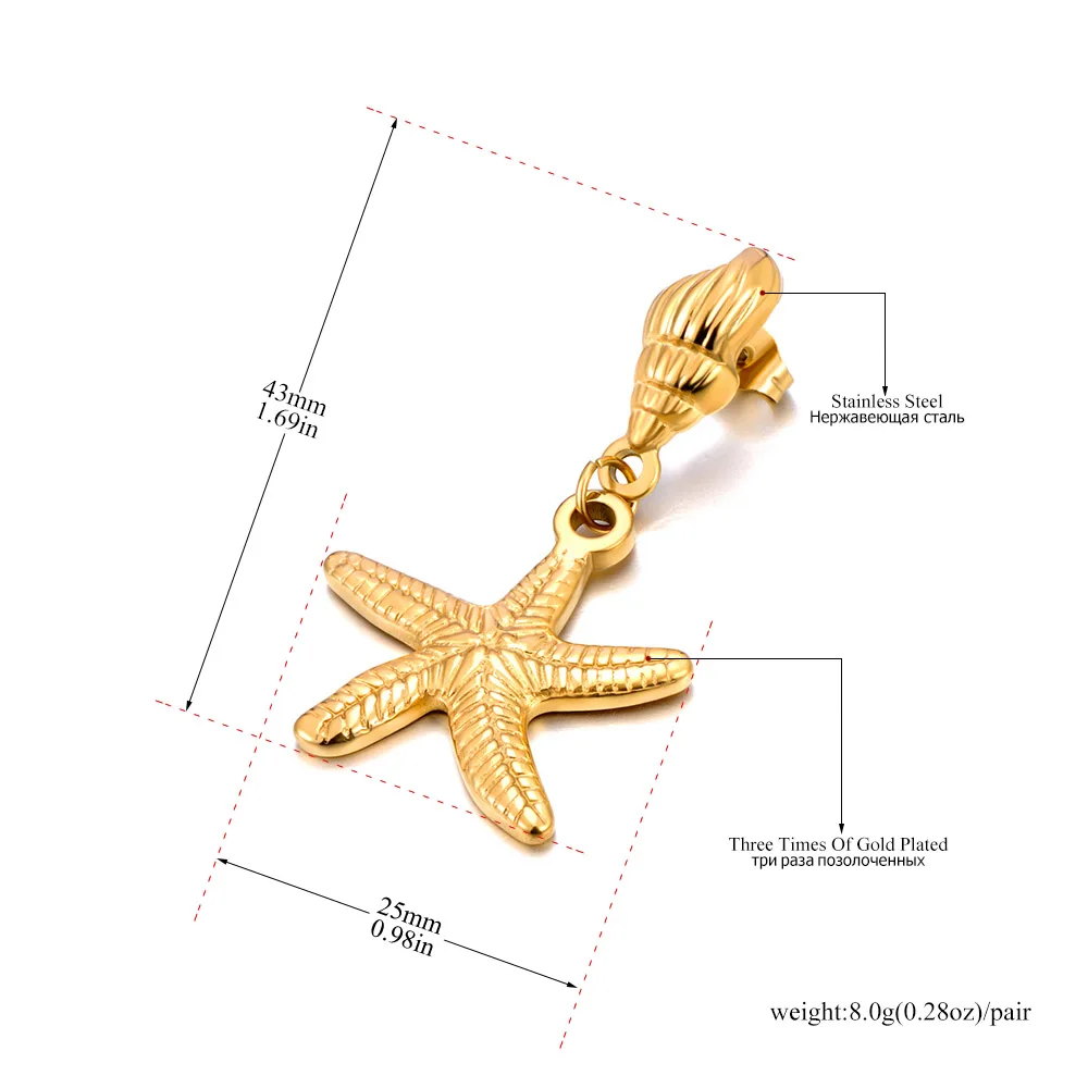 Lokaer Unique Stainless Steel Statement Modern Starfish Conch Earrings Women Gold Color Waterproof Holiday Summer Jewelry E24139