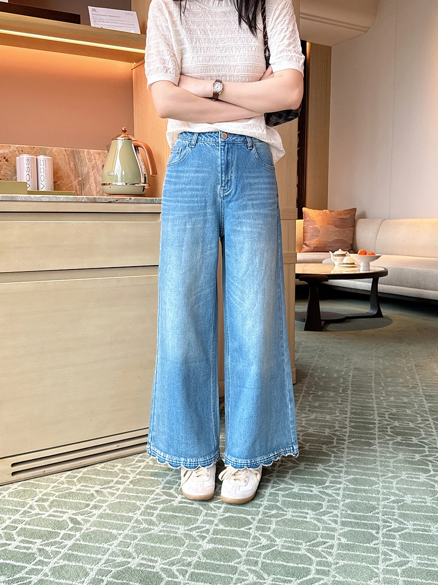 

Ideal Bell Bot Straight Leg Jeans High Waist Loose Fit Spring 2026 Women's Retro Chic Concealing Slimming Wave Pattern