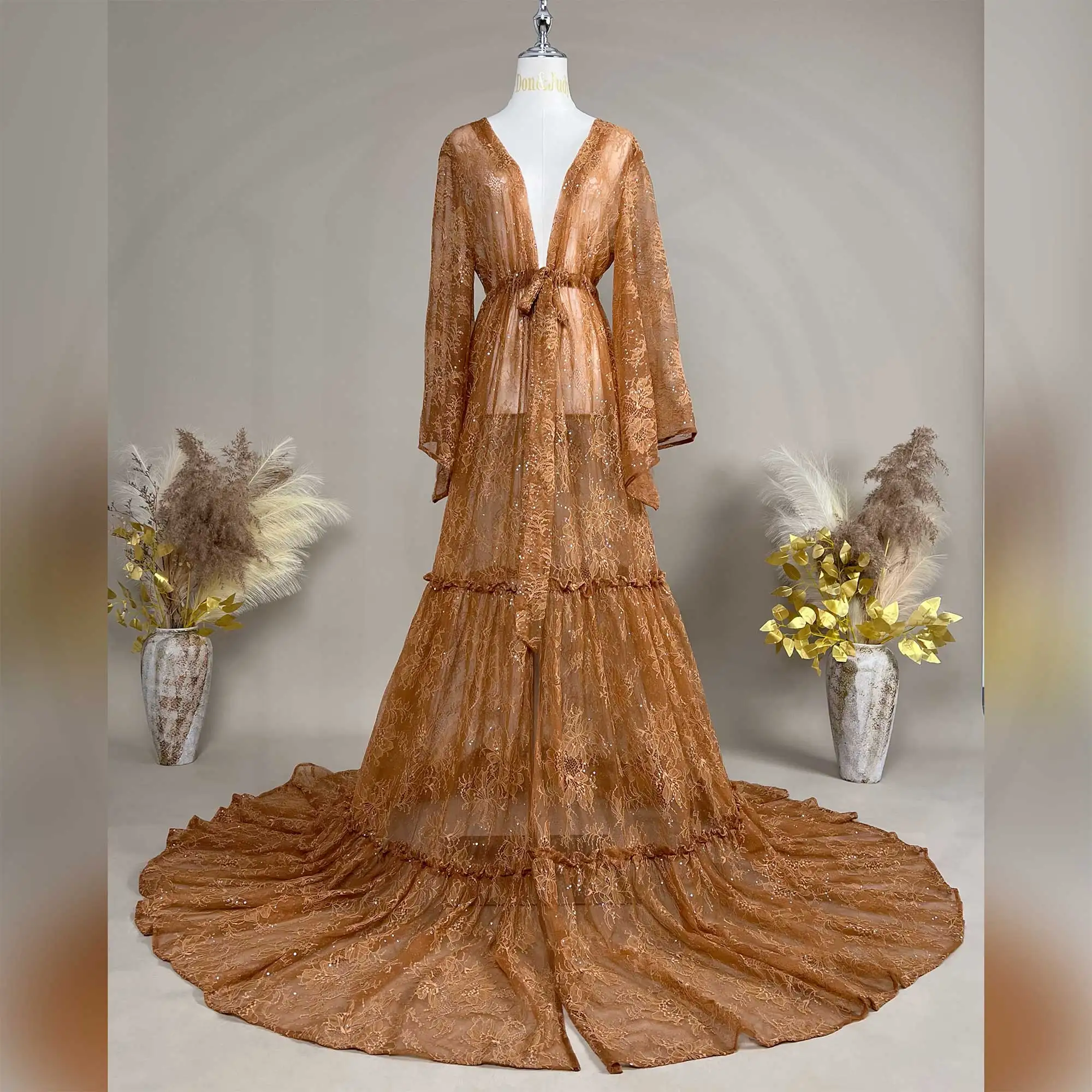 

Женские вечерние платья на заказ, одежда для беременных, кружевное платье с длинными рукавами и v-образным вырезом для фотосессии, платье подружки невесты 2025