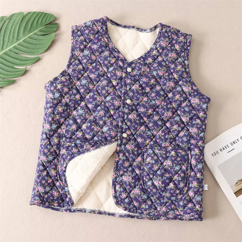 Nieuwe Herfst Winter Vrouwen Bloemen Katoenen Vest Big Size Vrouwelijke V-hals Fluwelen Vesten Dame Korte Warme Mouwloze Jas Uitloper 2534