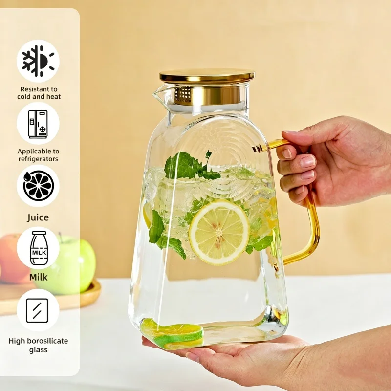 JUSTINLAU 2L Refrigerator Kettle High Borosilicate Glass Water Pitcher Heat-resistant Boiled Water Jug  Fruit Tea Milk Kettles