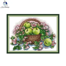 Joy Sunday Flowers And Fruits Pattern Cross Stitch Kits DIY Hand Needle Embroidery Kits Aida 16/14/11CT Counted Printed Canvas