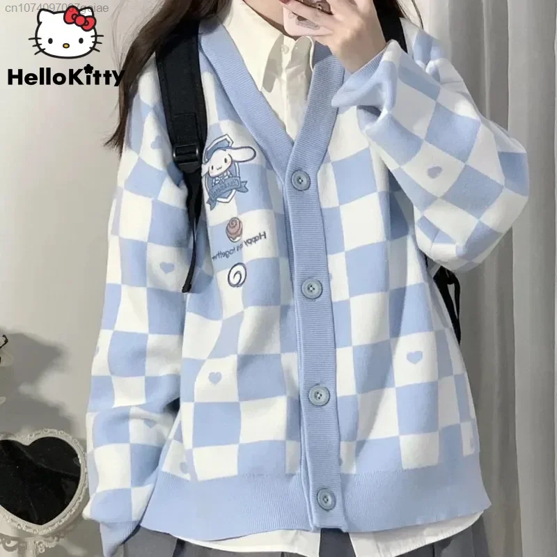 Sanrio Y2k Cinnamoroll Kawaii Cardigan Women Kuromi Melody Korean Fashion Sweater Female Preppy Style Long Knit Top Clothes