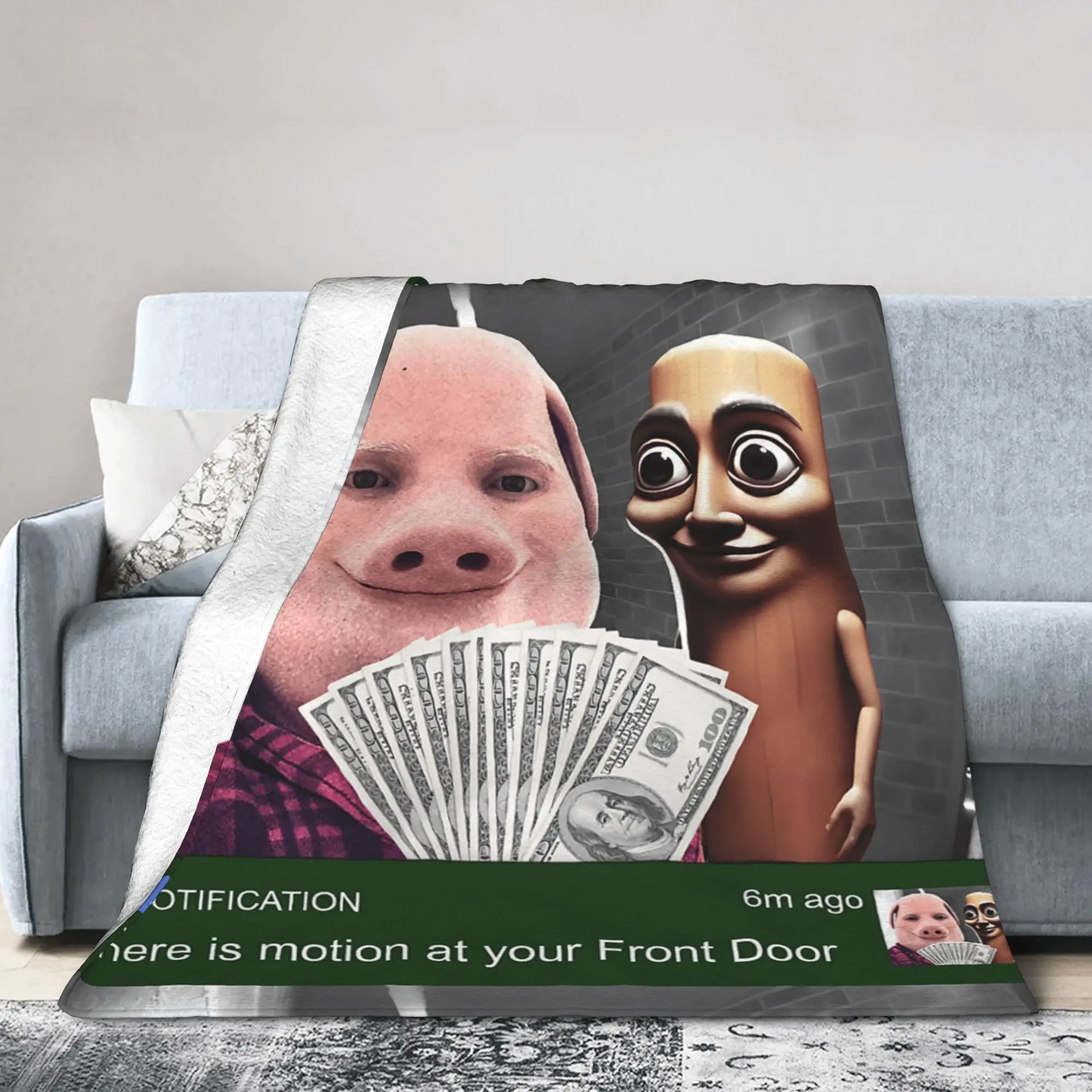John Pork and Tung Sahur Front Door Motion Blankets Flannel Awesome Soft Bedding Throw Blankets Bedroom Spring Autumn Restaurant