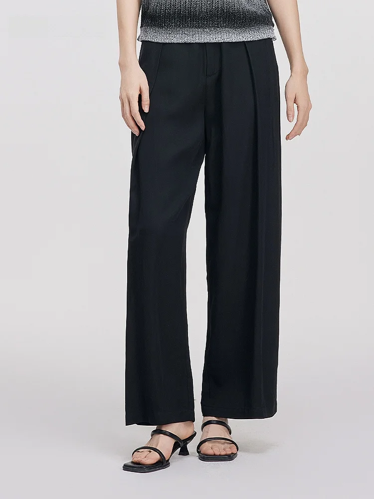 Fashionable Casual Black Straight Leg Pants Women's Loose Fit Summer 2025 Commute Style Ladies Premium Quality Trousers