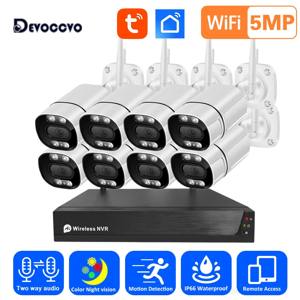 Tuya 5MP Wireless Camera System 8CH Wifi NVR Kit Color Night Vision Wifi IP Security Camera Set 4CH CCTV Video Surveillance Kit