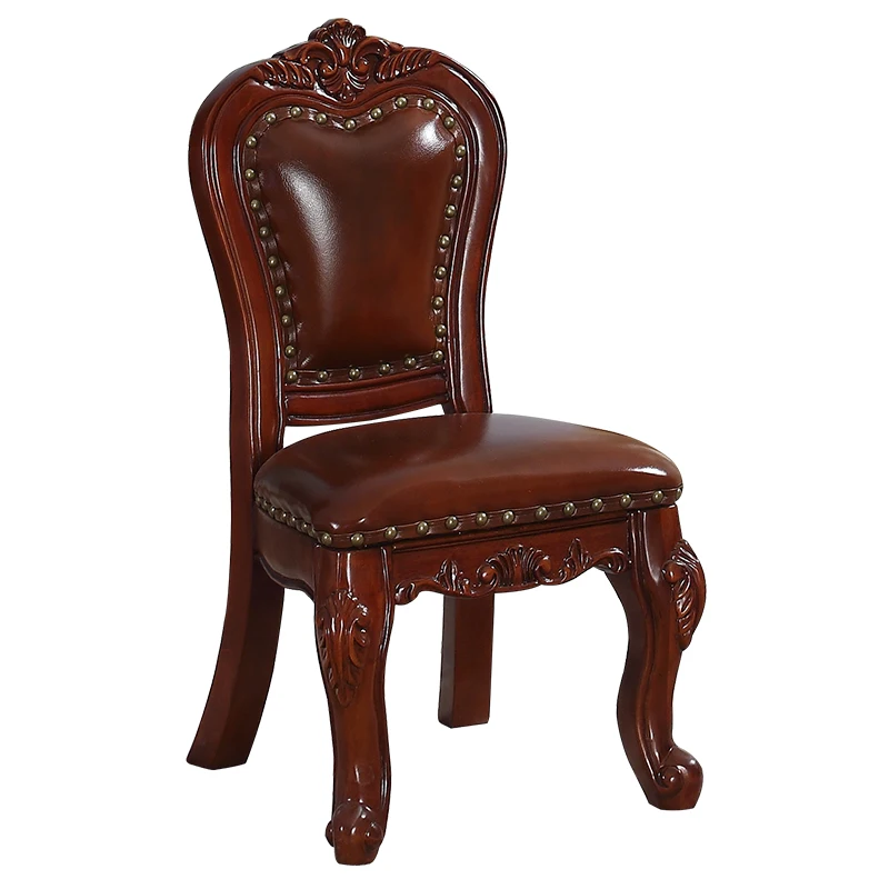 

American solid wood cowhide children's chair European style shoe changing stool with backrest small dining chair