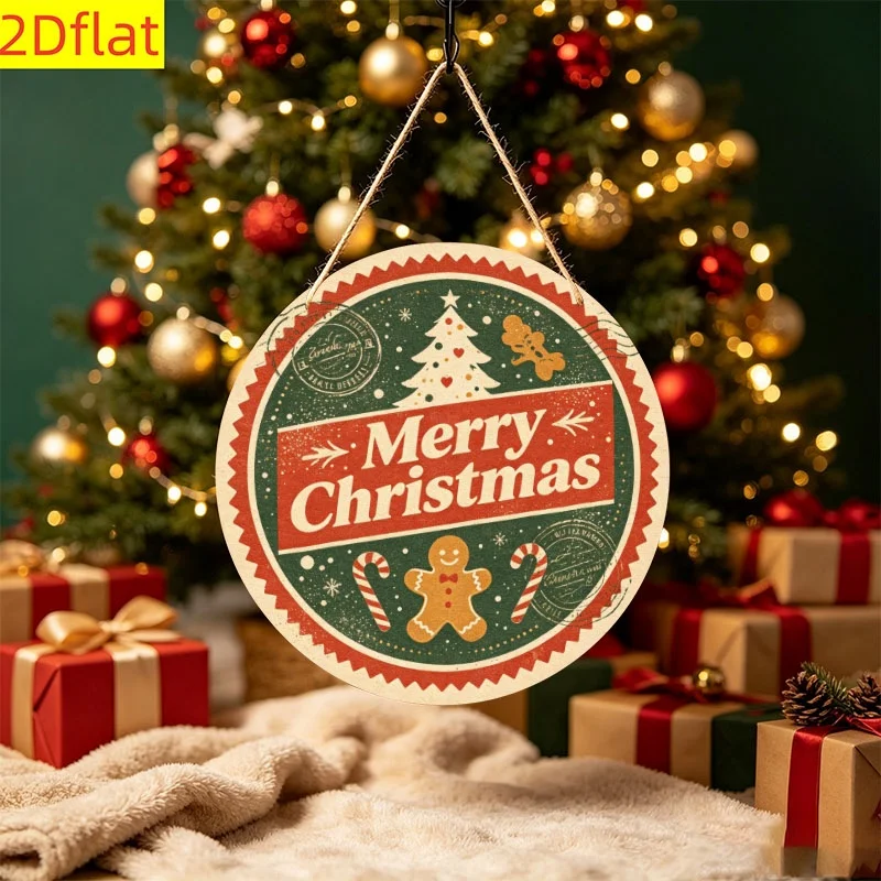 2D Flat, 2D Flat Wooden Round Hanging Sign, 1pc Per Pack, Ideal for Halloween, Christmas, Thanksgiving, and Autumn Harvest Seaso
