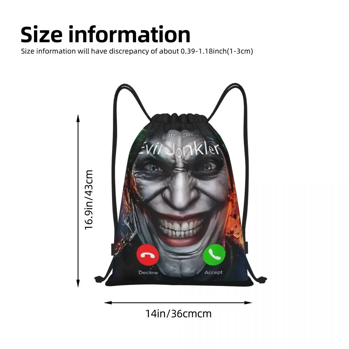 Custom Humor Horror Incoming Call From Evil Jonkler Halloween Fashion Women Men Drawstring Bag Backpack Portable Folding Bag