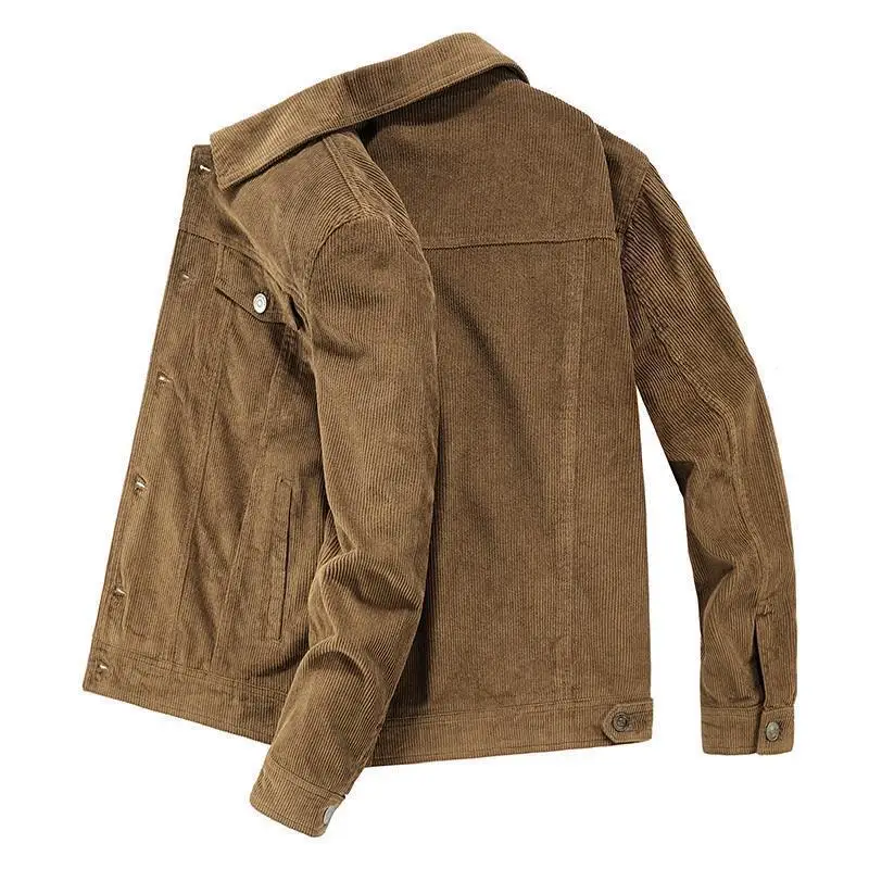 Retro Spring and Autumn Thin Style Middle-Aged and Young Pure Cotton Workwear Corduroy Jacket Coat for Men