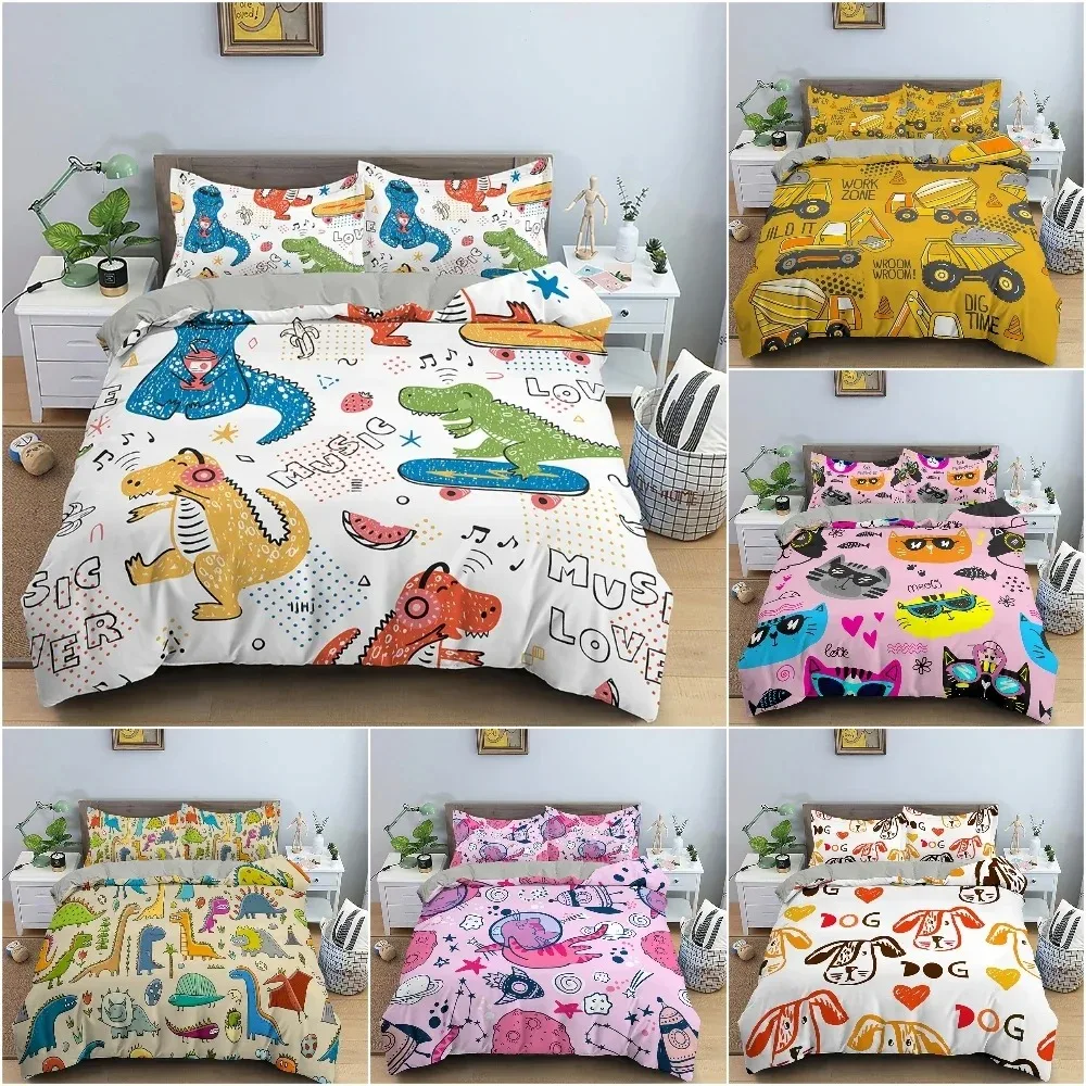 

Cartoon Pattern Duvet Quilt Cover For Children Bedroom Bedding Set Luxury Cozy Bedclothes Home Textile King Queen Full