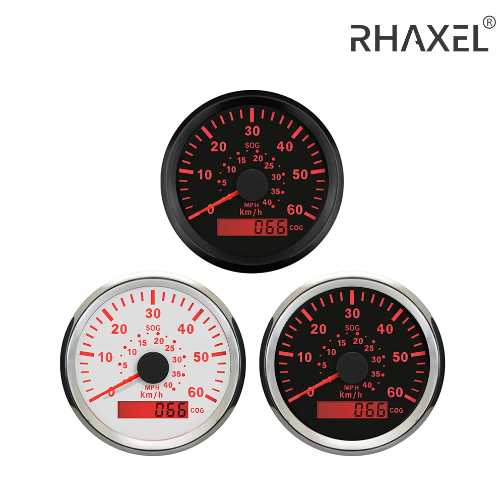 

RHAXEL 3-3/8'' (85mm) GPS Speedometer 0-60KM/H 0-40MPH COG for Marine Vessels with Red Backlight 12V 24V