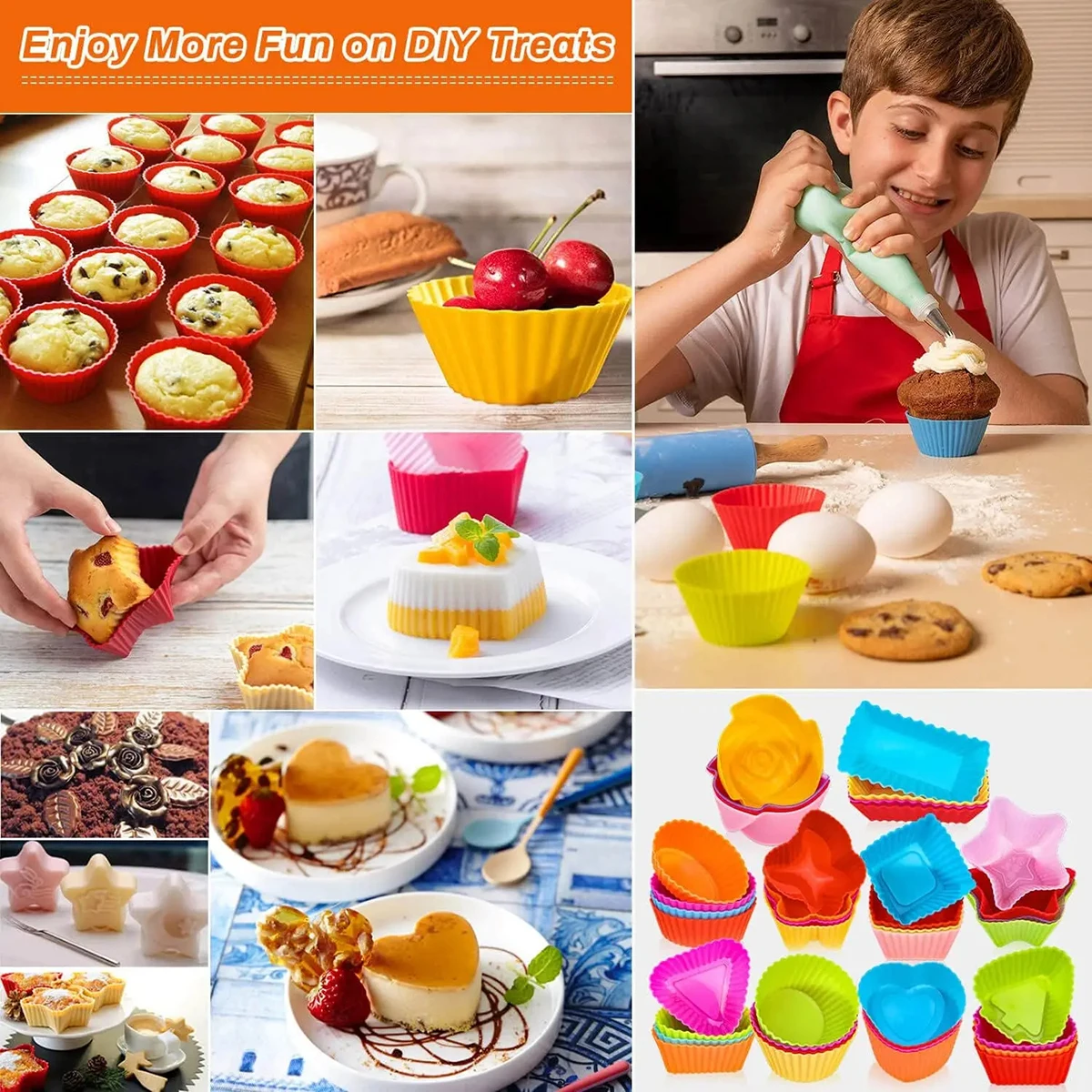6/12PCS/Lot Silicone Molds Cupcake Baking Cups Reusable Muffin Cup Liners Rainbow Cupcake Wrappers Non-stick Cup Cake Party Mold