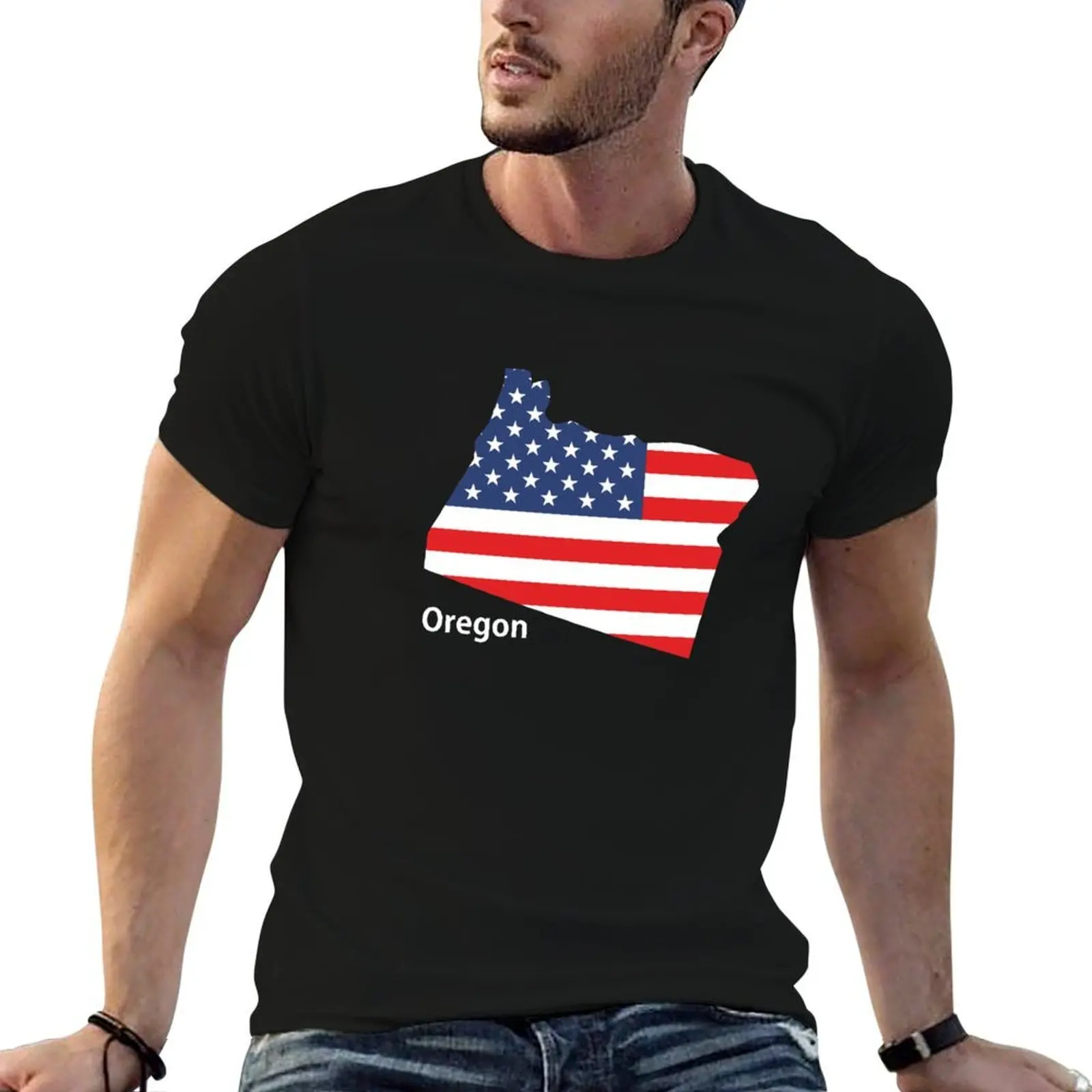 Oregon Flag T-Shirt anime figures oversized graphic tee outfits for men