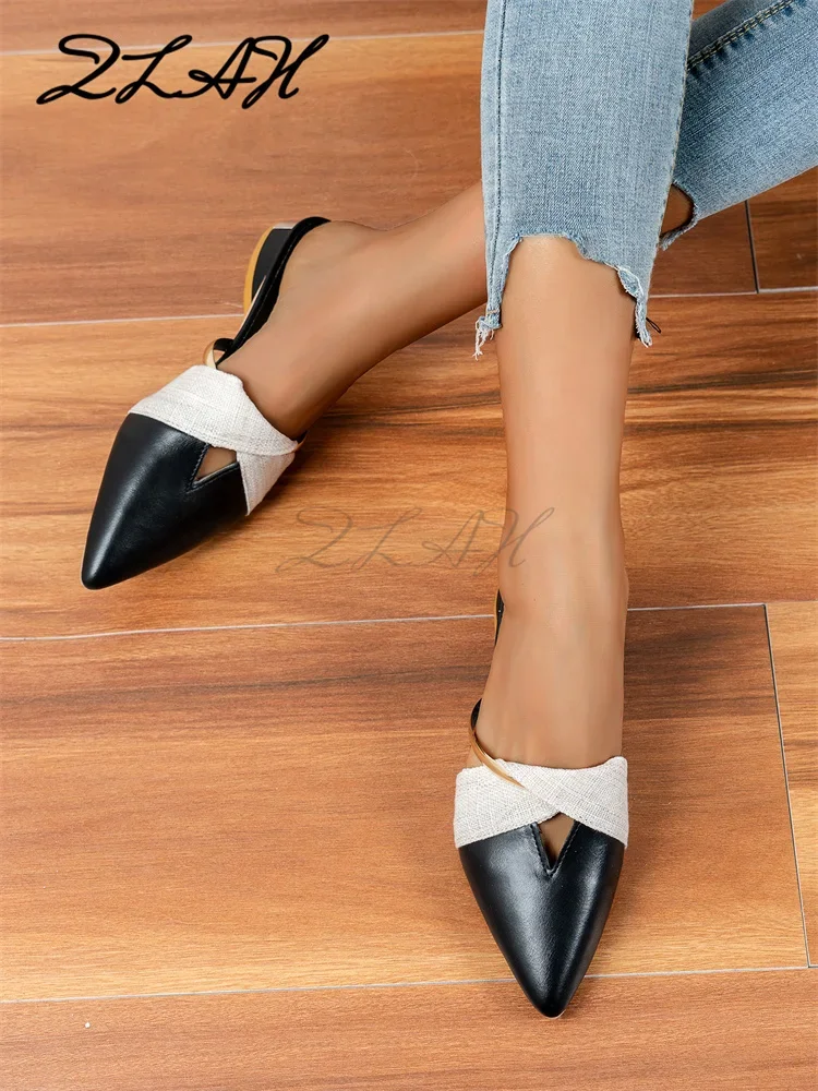 Elegant Heel Women Mules Summer New Sexy Pointed-Toe Ladies Slippers Slip on Leisure Ladies Office Shoes Pumps Women Sandals