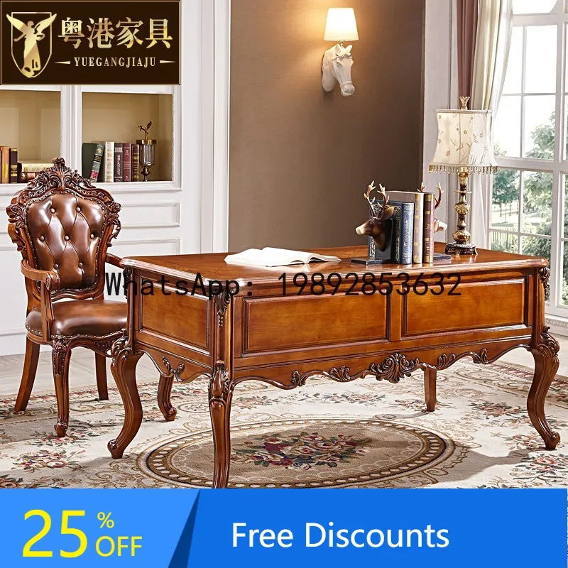 LYY European Style Desk Computer Desk Writing OfficeStudyAmerican Style Solid Wood Carved
