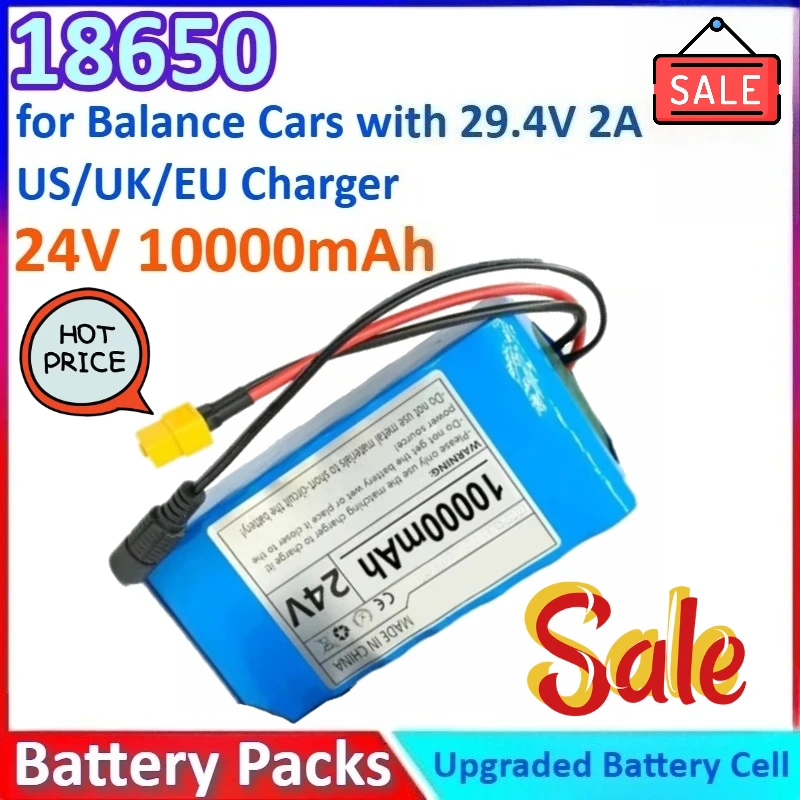 

New 24V 10000mAh 18650 7S3P Lithium-ion Battery Pack for Electric Bicycles and Balance Cars with 29.4V 2A UK/EU/US Charger