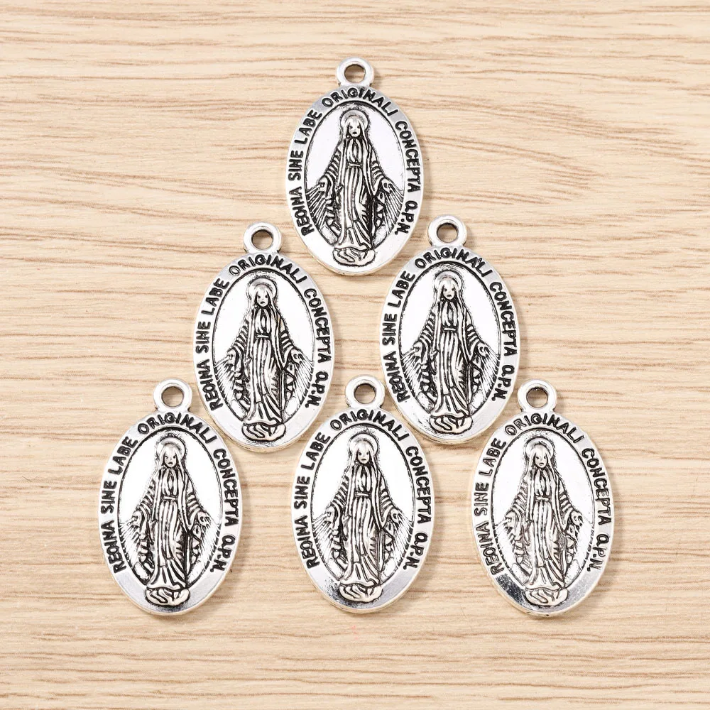 Tusember 10 Stück Legierung Antik Silberfarben Jungfrau Maria Anhänger für Ohrringe Halsketten DIY Schmuckherstellung Handgefertigte Accessoires – Detail 10