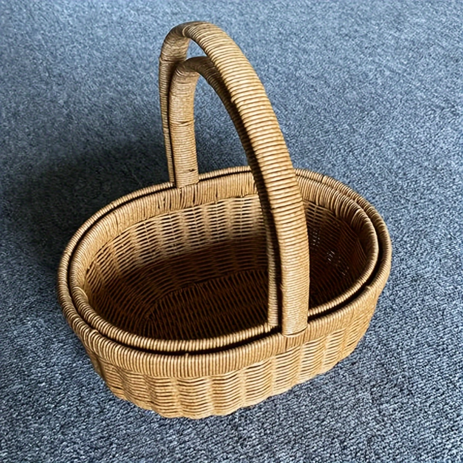 Mir de pique-nique à cadre en fer tissé à la main de style japonais, panier de courses de grande taille avec poignée pour l'épicerie, les œufs et les fruits