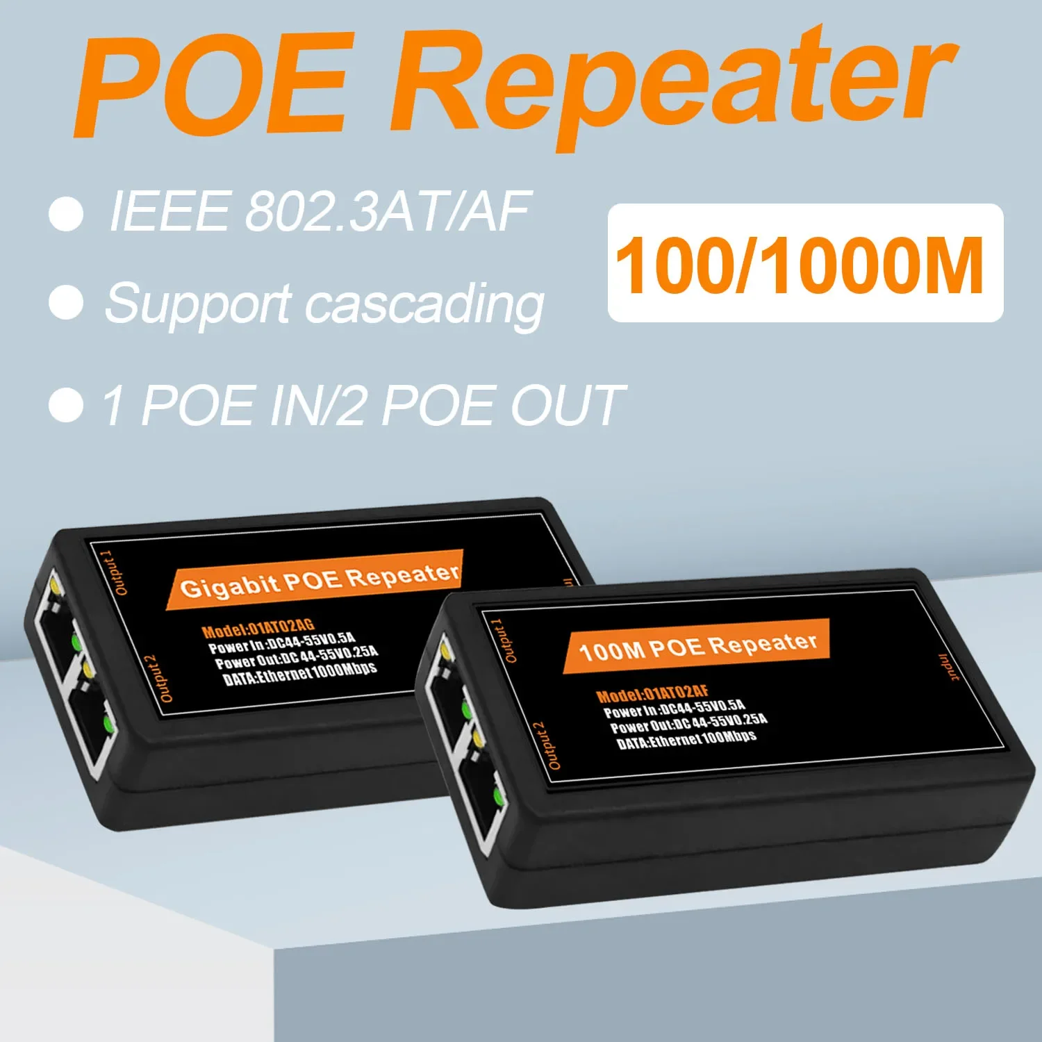 POE Repeater 2 port 100Mbps/1000Mbps POE Extender Extend 120 Meters with IEEE 802.3AF/AT POE Extend for NVR IP Camera AP IP