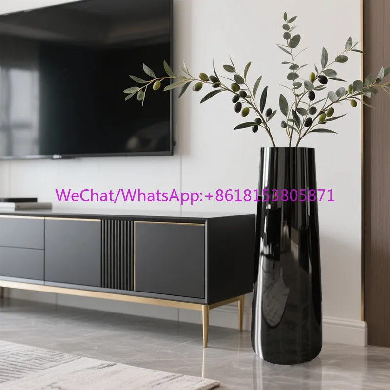 Premium black large floor-to-ceiling vase glass transparent high flower arrangement long branch special