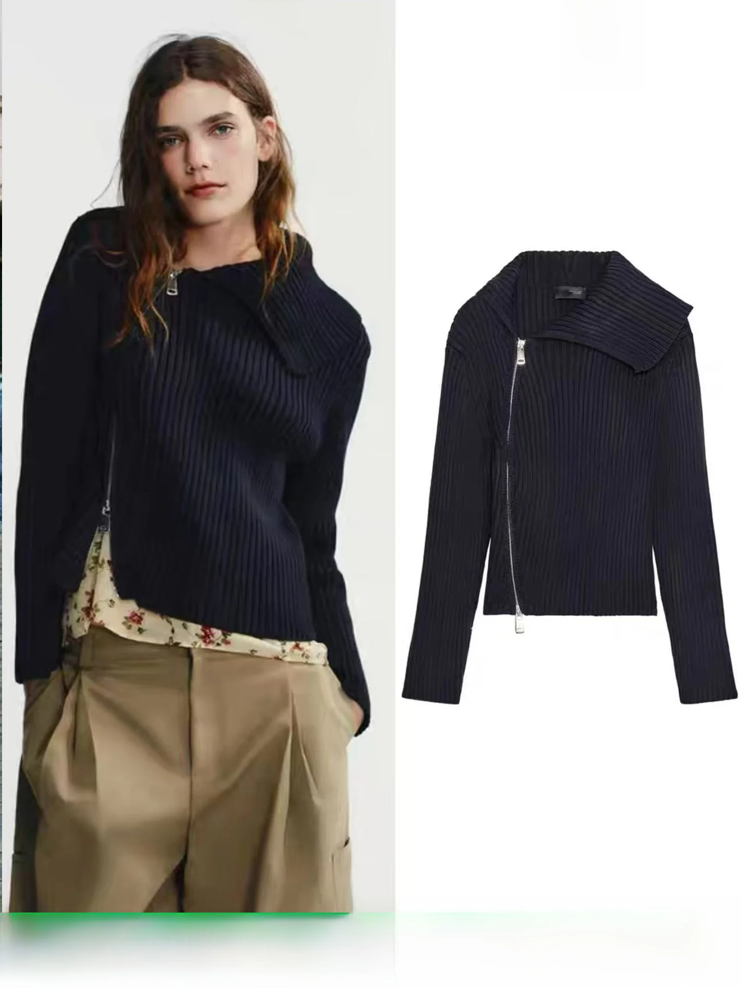 

Sweet Style Long Sleeve Knitted Cardigan Women's Zipper Collar Fashionable Autumn New Arrival Soft Polyester Abstract Pattern