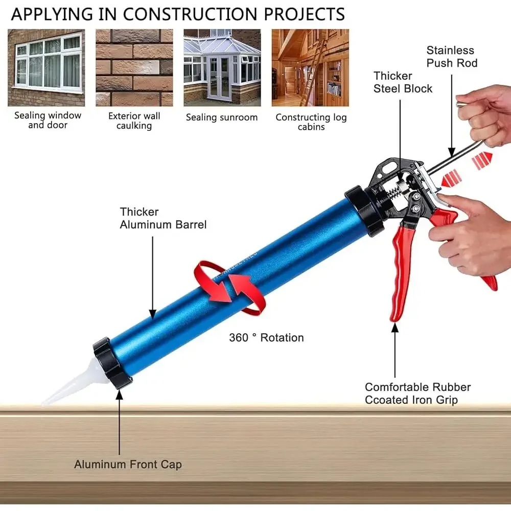 Pistolet à colle à saucisses à économie d'énergie, conception de Tube en aluminium Durable, poignée confortable, alimenté à la main, trois roulements, sans goutte à goutte, poussée 12:1