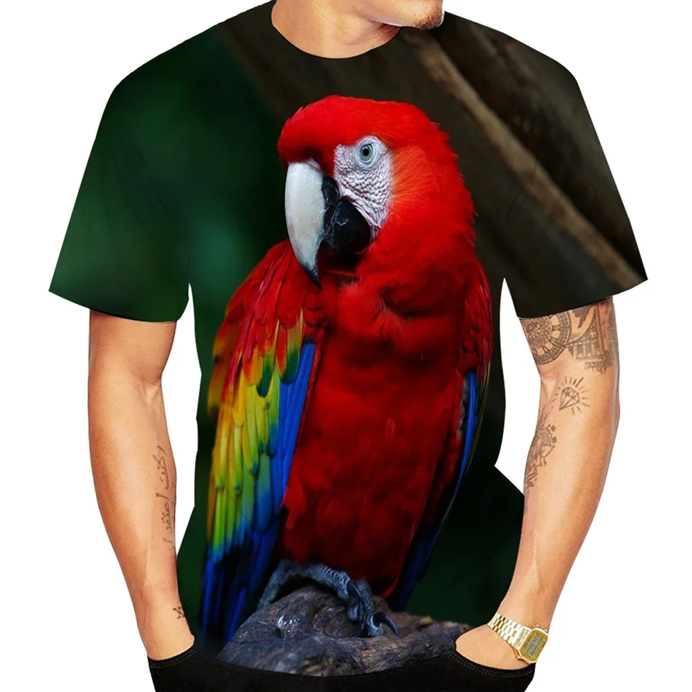 2024 Summer Men Casual 3D Printed Parrot T-shirt Flower Tees Hip Hop Tee Brid 3D Print Cool Tops Unisex Kids T shirt 100-6XL