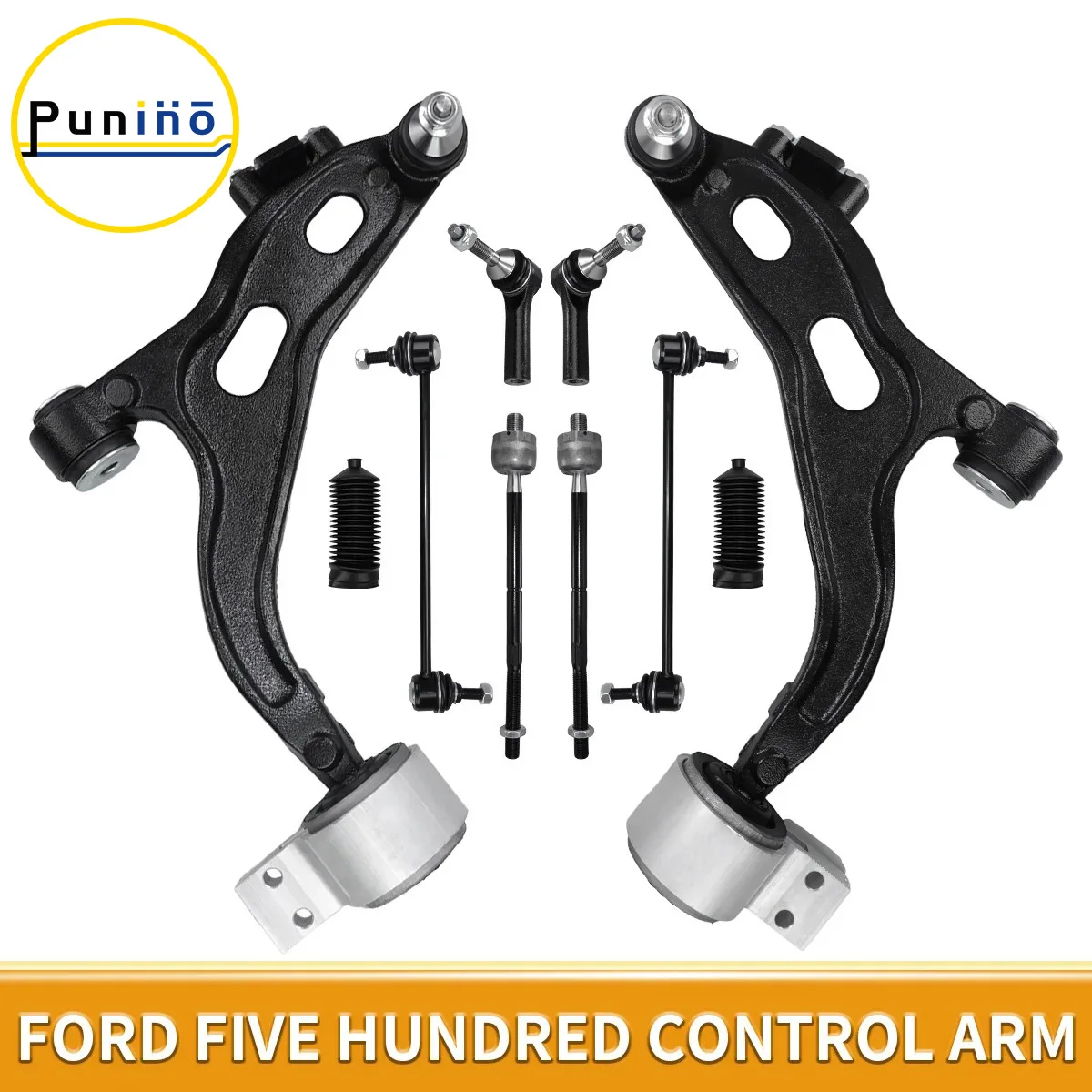 Punino Front Lower Control Arm Sway Bar End Link Tie Rod Boots 10pcs Sets for Ford Five Hundred Mercury Montego 2005 - 2007