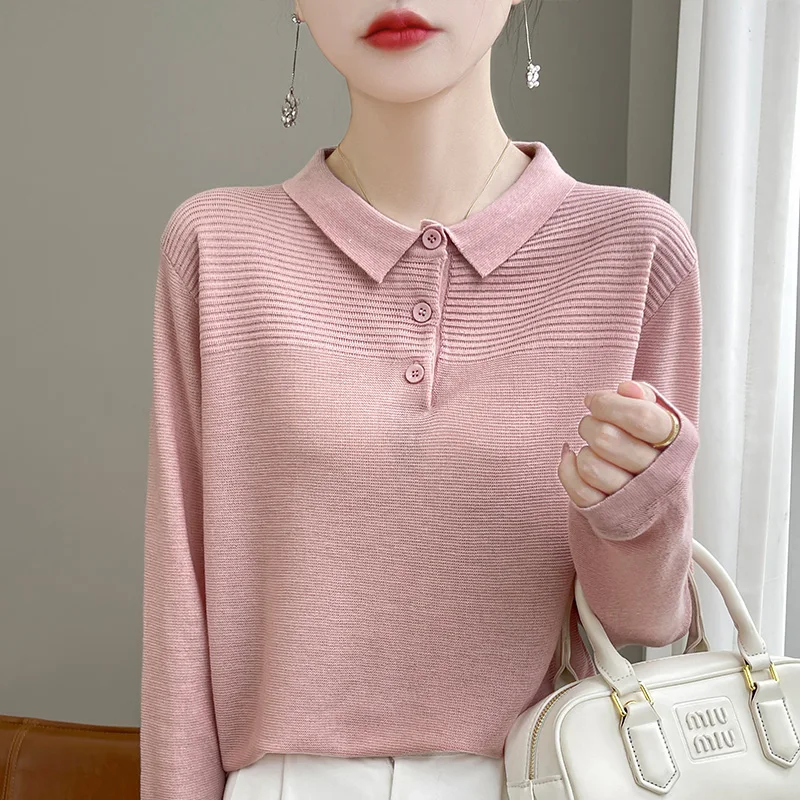 Autumn and winter new basic 100% pure wool leisure polo neck sweater Korean long-sleeved solid color knitted bottoming shirt.